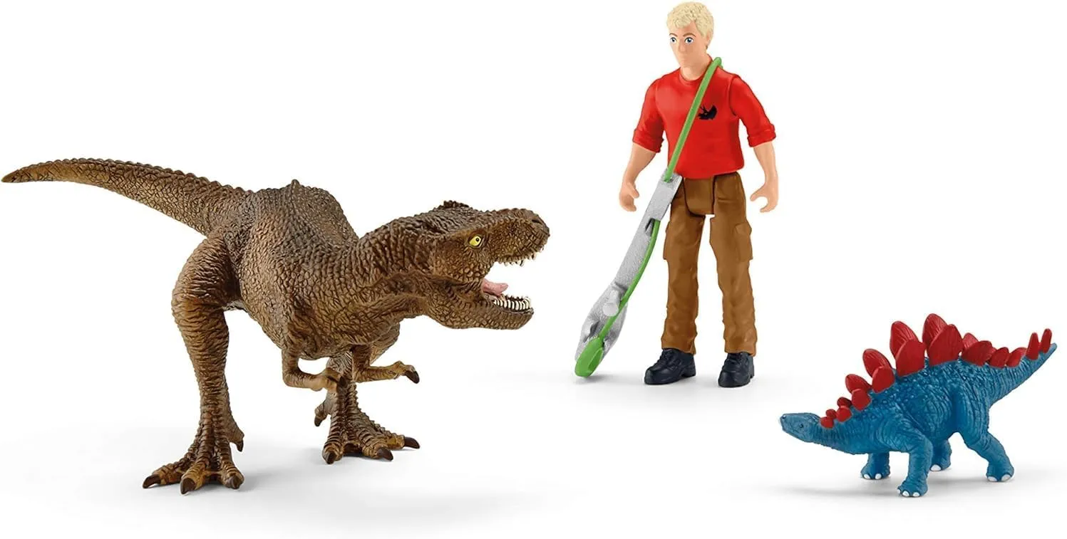 Schleich Dinosaurs, Dinosaur Toys for Kids, Tyrannosaurus Rex Attack 5-Piece Dino Set with T-Rex Toy, Ages 4 
