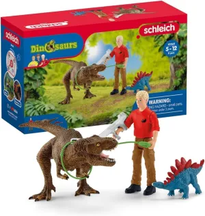 Schleich Dinosaurs, Dinosaur Toys for Kids, Tyrannosaurus Rex Attack 5-Piece Dino Set with T-Rex Toy, Ages 4 