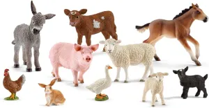 Schleich Farm World - 10 PC Farm Animal Playset with Cow, Donkey, Chicken, Pig, Bunny, Horse Toys and More -Realistic Barnyard Figurines - Fun Educational Figures For Kids and Toddlers Ages 3  - 77585