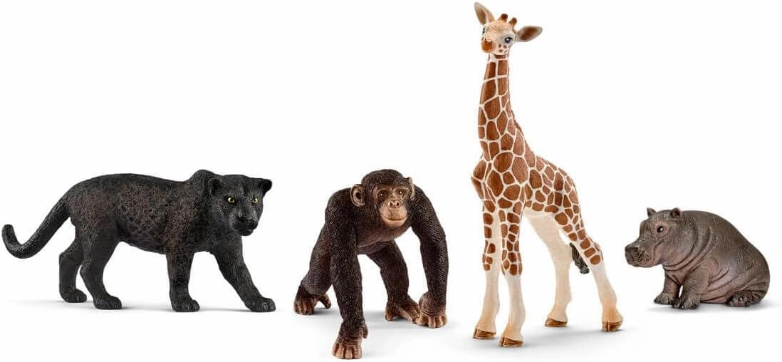 Schleich Wild Life - 4 PC Safari Animals Figurines Set with Lion, Zebra, Monkey and Elephant Toys - Realistic African Animal Figures Playset for Boys and Girls - Educational Toys for Kids Ages 3 