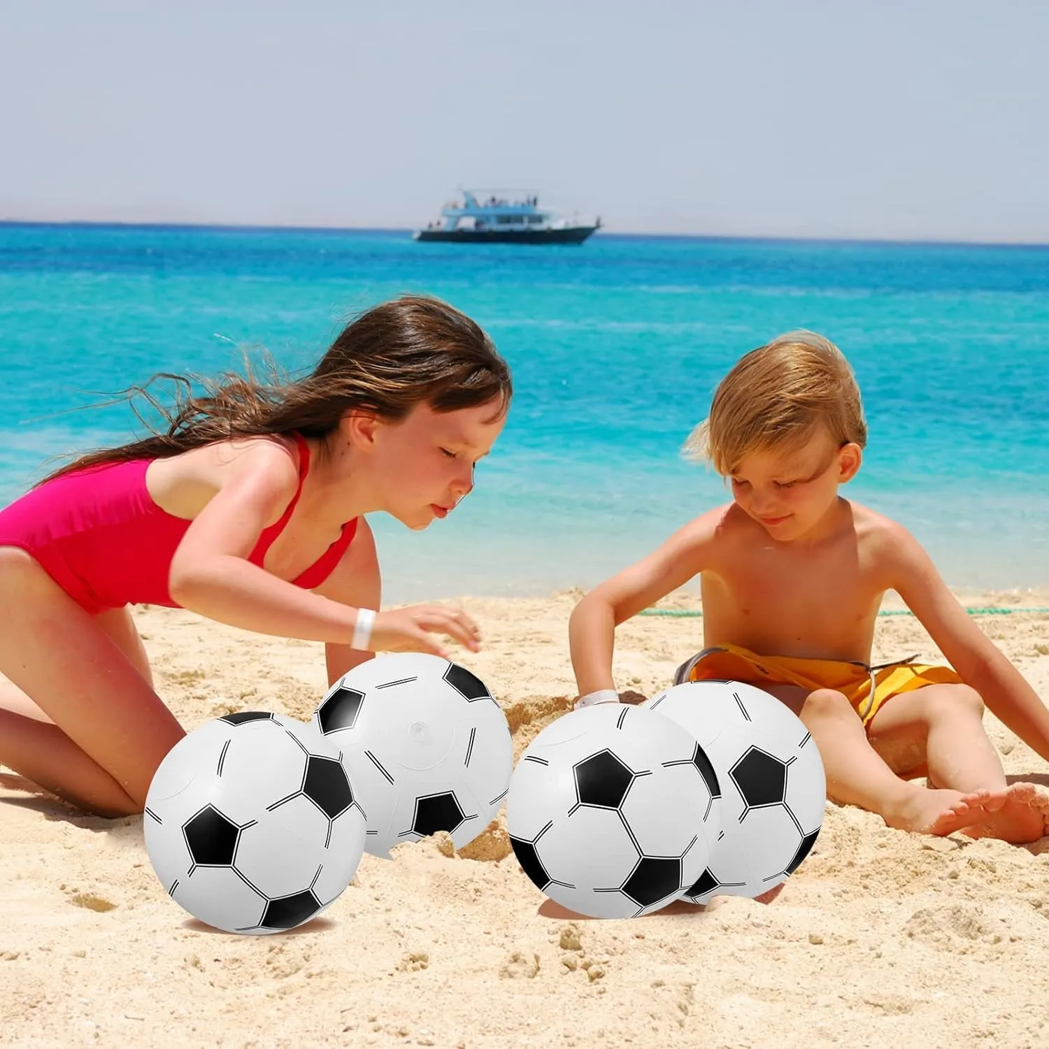SCIONE Soccer Beach Balls Bulk 24 Pack - 9" Inflatable Swimming Pool Toys for Kids Summer Water Games, Hawaiian Tropical Theme Party Decorations Favors Supplies