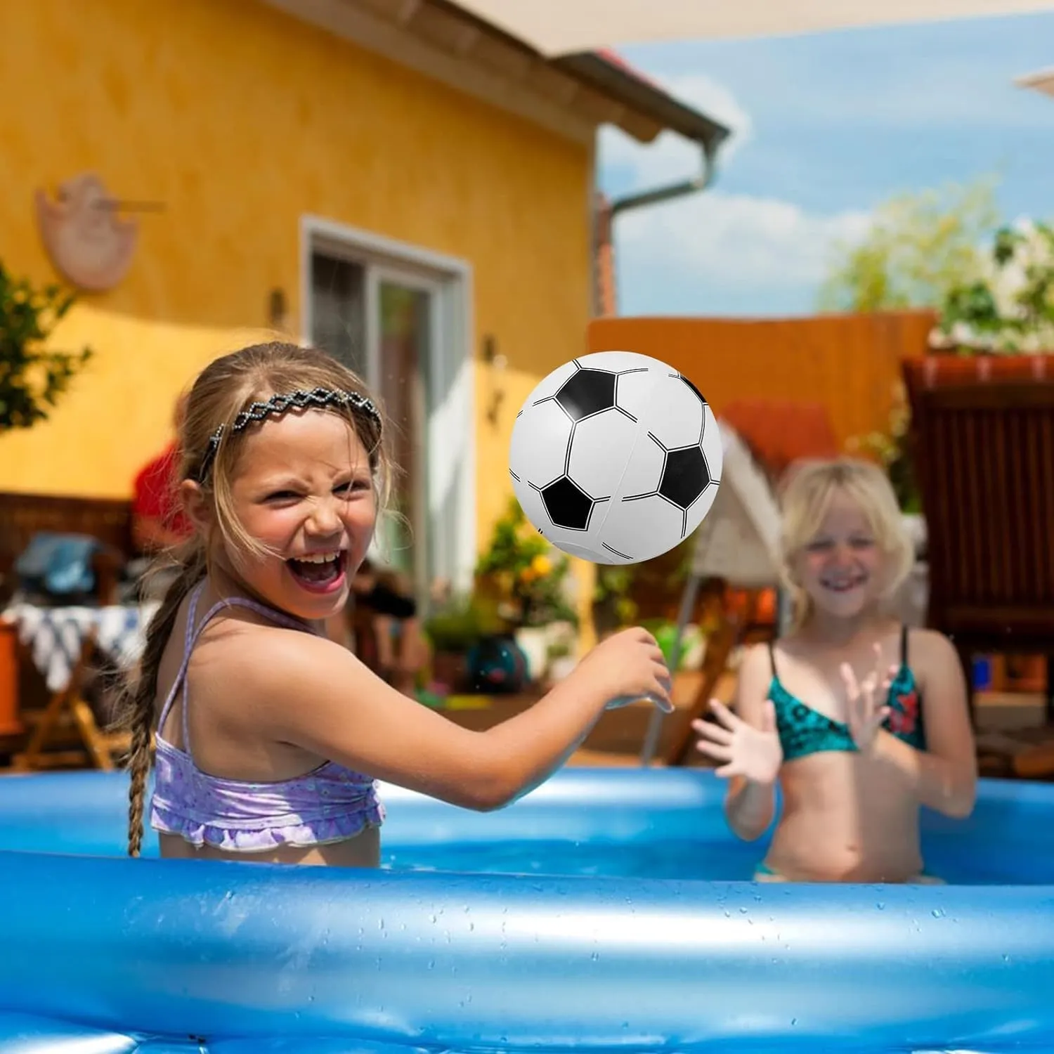 SCIONE Soccer Beach Balls Bulk 24 Pack - 9" Inflatable Swimming Pool Toys for Kids Summer Water Games, Hawaiian Tropical Theme Party Decorations Favors Supplies