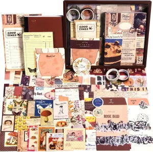 Scrapbooking Supplies Kit, 351pcs Bullet Junk Journal Kit with Journaling Supplies, Vintage Aesthetic Scrapbook Paper A6 Grid Notebook, Scrapbook Kit, Craft DIY Gift for Adult Teen Girl Kid Women