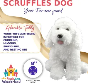 Scruffles The Dog Stuffed Animal, 8 Inch Scruffy Dog Plush, White Labradoodle Puppy Plushie Gifts for Kids, Dog Lovers