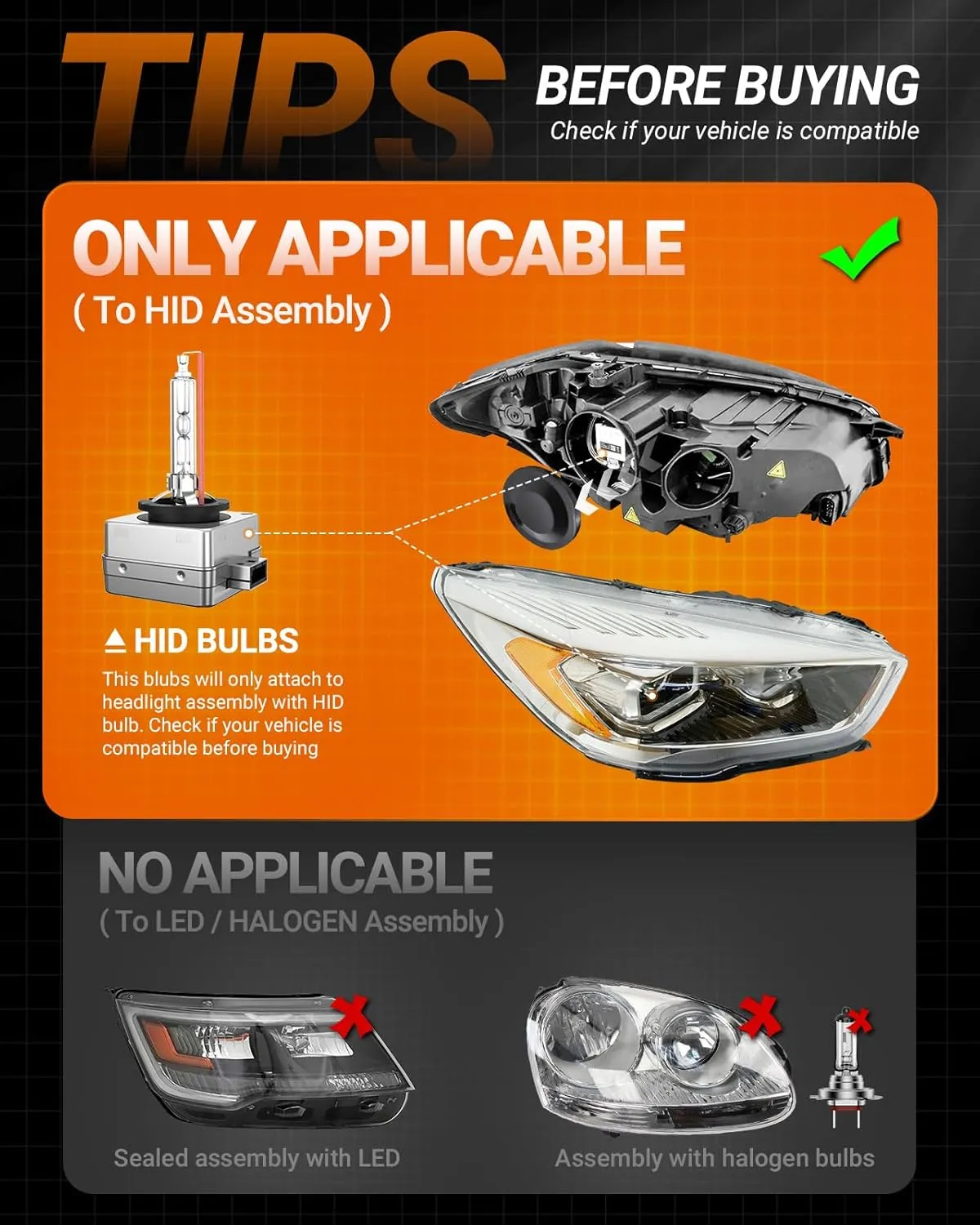 SEALIGHT D3S HID Light Bulbs, 6000K Cool White 35W Replace-ment 66340 42403 42302 (42403C1) Bulb, Plug and Play Fog Light Bulbs, Pack of 2