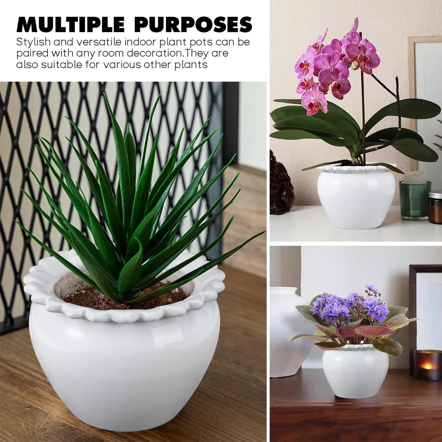 Self Watering Plant Pot African Violet Pots Ceramic 6.5 * 4.6 * 4 inch White for Indoor Flowers and Plants Simple Plant Self Watering Pot Modern Decor Pots Efficient Absorption Water