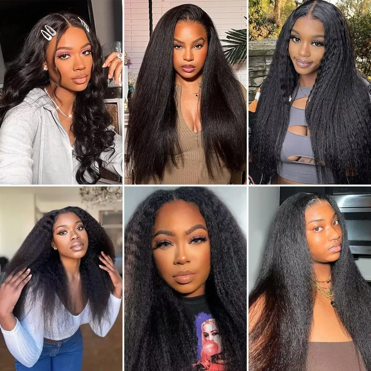 Selina Hair U Part Wigs Human Hair Kinky Straight Wig Yaki 100% Remy Human Hair Wig for Women Brazilian Virgin Straight Human Hair Glueless Wigs 16 Inch