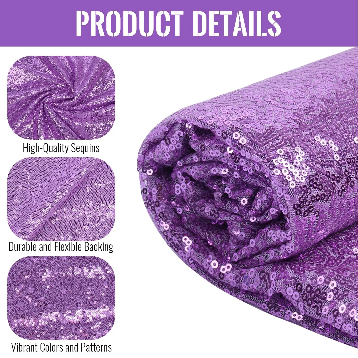 Sequin Fabric，Sequin Fabric for Fashionable Clothing、Toy Decoration、Sequin Tablecloth and DIY Etc.(5 Yard, Purple)