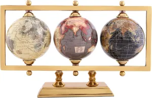 Set of 3 4'' World Globes Sturdy Metal Gold Stand (NOT PLASTIC!) - Rotating Desktop Globe For Geographic Home Decorative Desk Table Office Gift - Book Shelf Decor World Globe - Landscape
