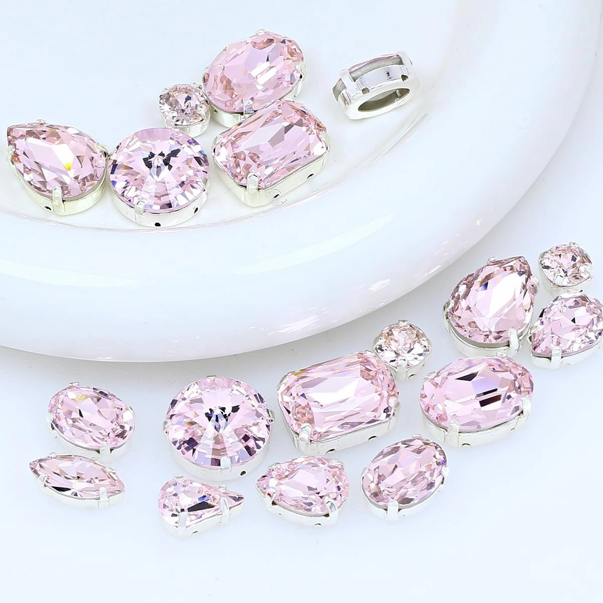 Sew On Rhinestones with Holes Claw Rhinestone Setting K9 Crystal Fancy Stone Gems Copper Flatback Jewelry Making DIY Crafts Clothes Shoes Wedding Decoration Mixed Shapes 82pcs Light Rose-110