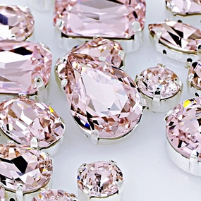 Sew On Rhinestones with Holes Claw Rhinestone Setting K9 Crystal Fancy Stone Gems Copper Flatback Jewelry Making DIY Crafts Clothes Shoes Wedding Decoration Mixed Shapes 82pcs Light Rose-110
