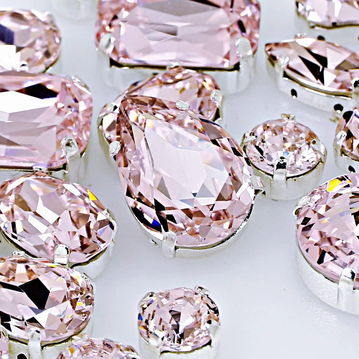 Sew On Rhinestones with Holes Claw Rhinestone Setting K9 Crystal Fancy Stone Gems Copper Flatback Jewelry Making DIY Crafts Clothes Shoes Wedding Decoration Mixed Shapes 82pcs Light Rose-110