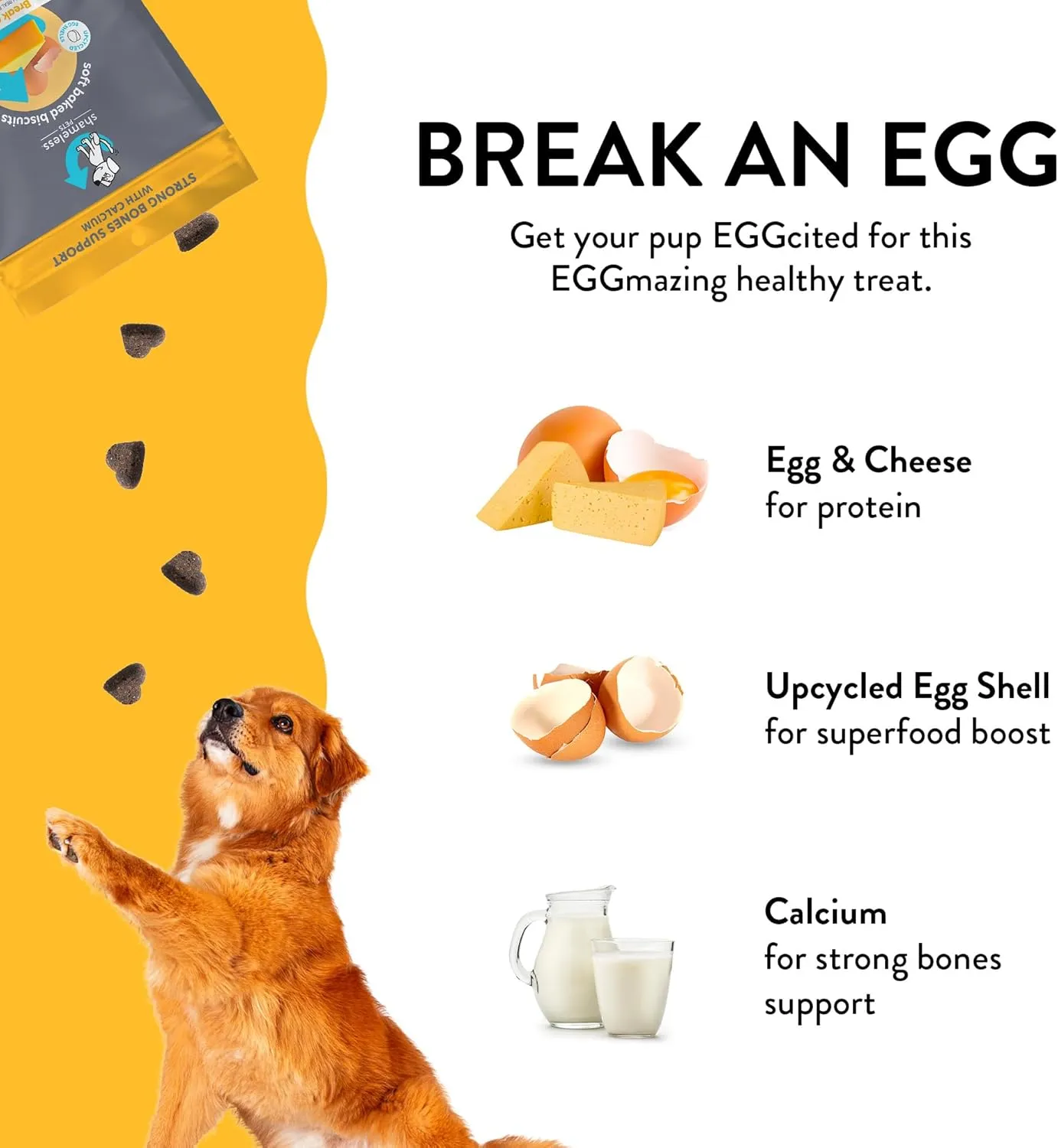Shameless Pets Soft-Baked Dog Treats, Break an Egg - Natural & Healthy Dog Chews for Strong Bones Support with Calcium - Dog Biscuits Baked & Made in USA, Free from Grain, Corn & Soy - 3-Pack