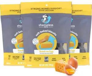 Shameless Pets Soft-Baked Dog Treats, Break an Egg - Natural & Healthy Dog Chews for Strong Bones Support with Calcium - Dog Biscuits Baked & Made in USA, Free from Grain, Corn & Soy - 3-Pack