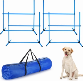 Shappy 4 Pieces Dog Agility Equipment with Adjustable Height Jump Bars Adjustable Dog Agility Jumps with Carry Bag Exercise Jumping Hurdles for Indoor Outdoor Course Game(Blue)