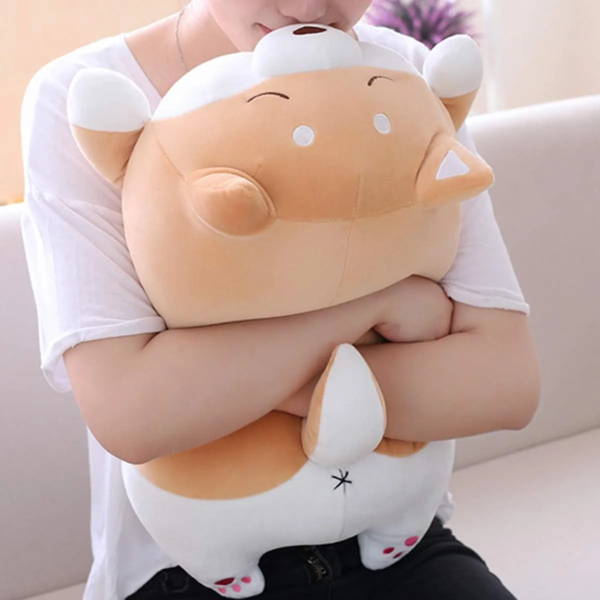 Shiba Inu Dog Plush Pillow, Cute Soft Corgi Stuffed Animals Doll Toys Gifts for Valentine, Christmas, Birthday, Bed, Sofa Chair (Brown Smiling Eye, 21.3in)