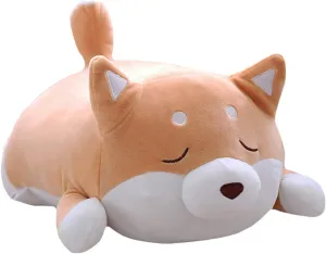 Shiba Inu Dog Plush Pillow, Cute Soft Corgi Stuffed Animals Doll Toys Gifts for Valentine, Christmas, Birthday, Bed, Sofa Chair (Brown Smiling Eye, 21.3in)