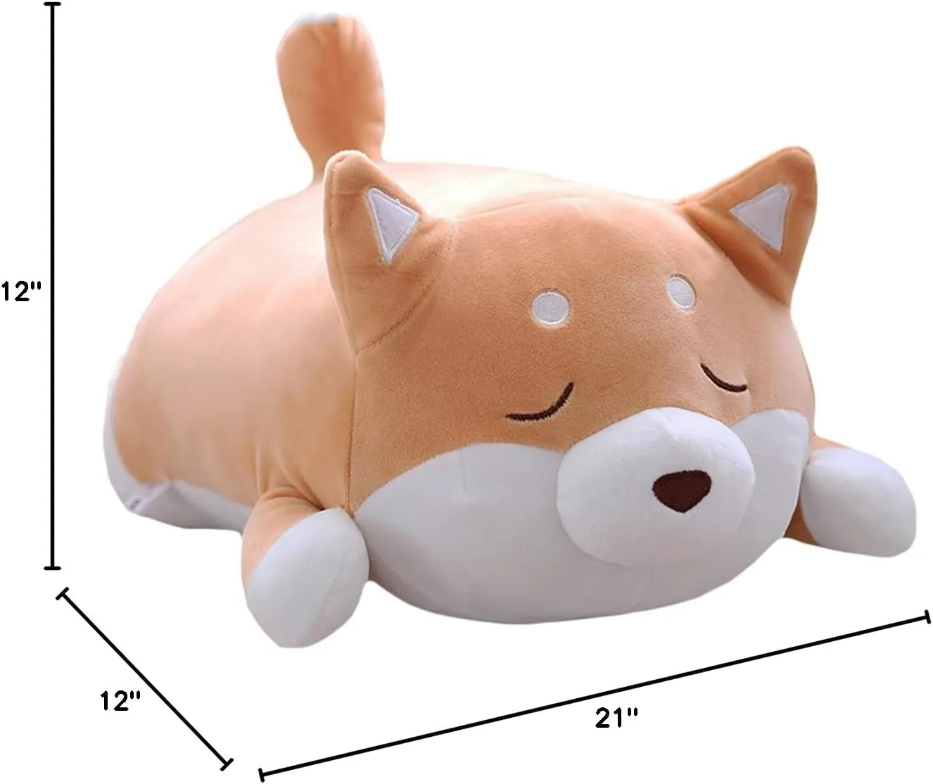 Shiba Inu Dog Plush Pillow, Cute Soft Corgi Stuffed Animals Doll Toys Gifts for Valentine, Christmas, Birthday, Bed, Sofa Chair (Brown Smiling Eye, 21.3in)