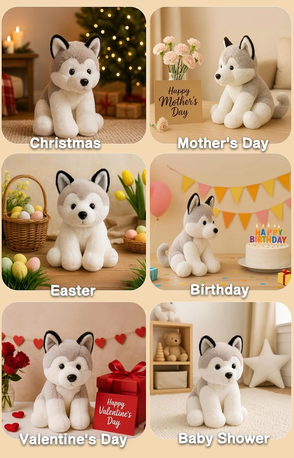 Siberian Husky Stuffed Animals, Soft Puppy Stuffed Dogs Plush Toy for Kids, Girls, Boys, Baby, Birthday, Bedtime Gift, 12 inches