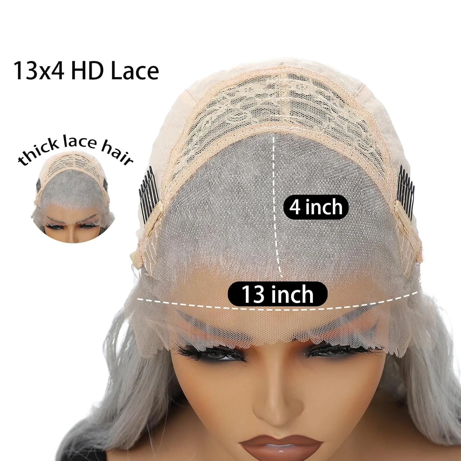 Silver Grey Lace Front Wigs for Women 13x4 Long Layered Loose Wavy HD Lace Frontal Tiny Knots M Natural Hairline Pre Plucked 26 Inch Synthetic Wig for Fashion Girls