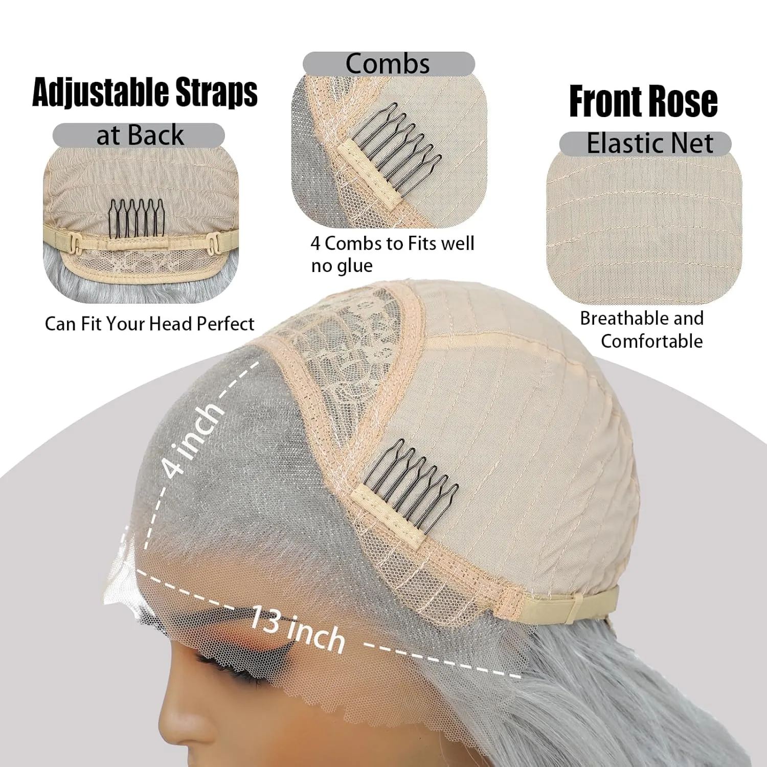 Silver Grey Lace Front Wigs for Women 13x4 Long Layered Loose Wavy HD Lace Frontal Tiny Knots M Natural Hairline Pre Plucked 26 Inch Synthetic Wig for Fashion Girls