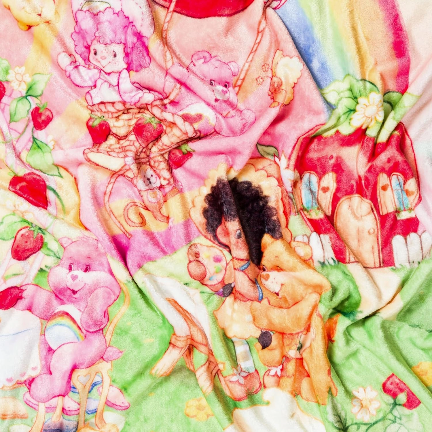 Silver Buffalo Care Bears and Strawberry Shortcake 45” x 60” Fleece Throw, Soft and Cozy Blanket, 250 GSM