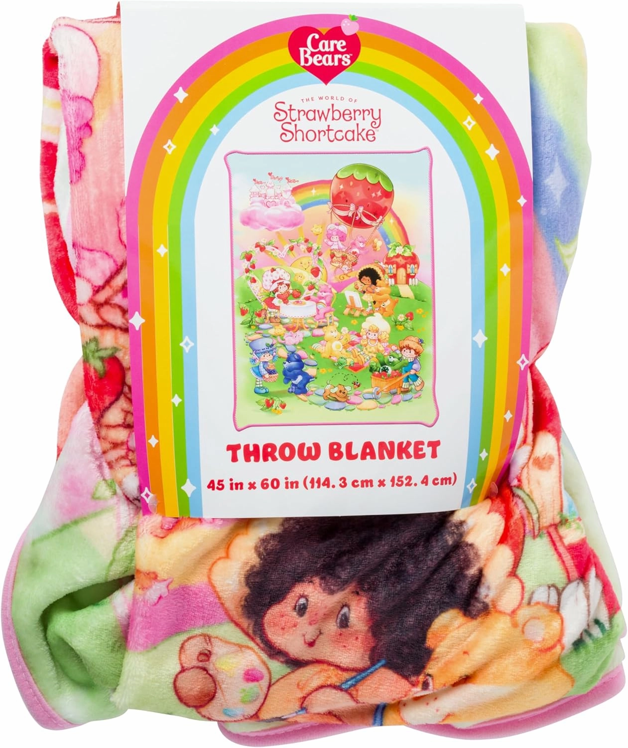 Silver Buffalo Care Bears and Strawberry Shortcake 45” x 60” Fleece Throw, Soft and Cozy Blanket, 250 GSM