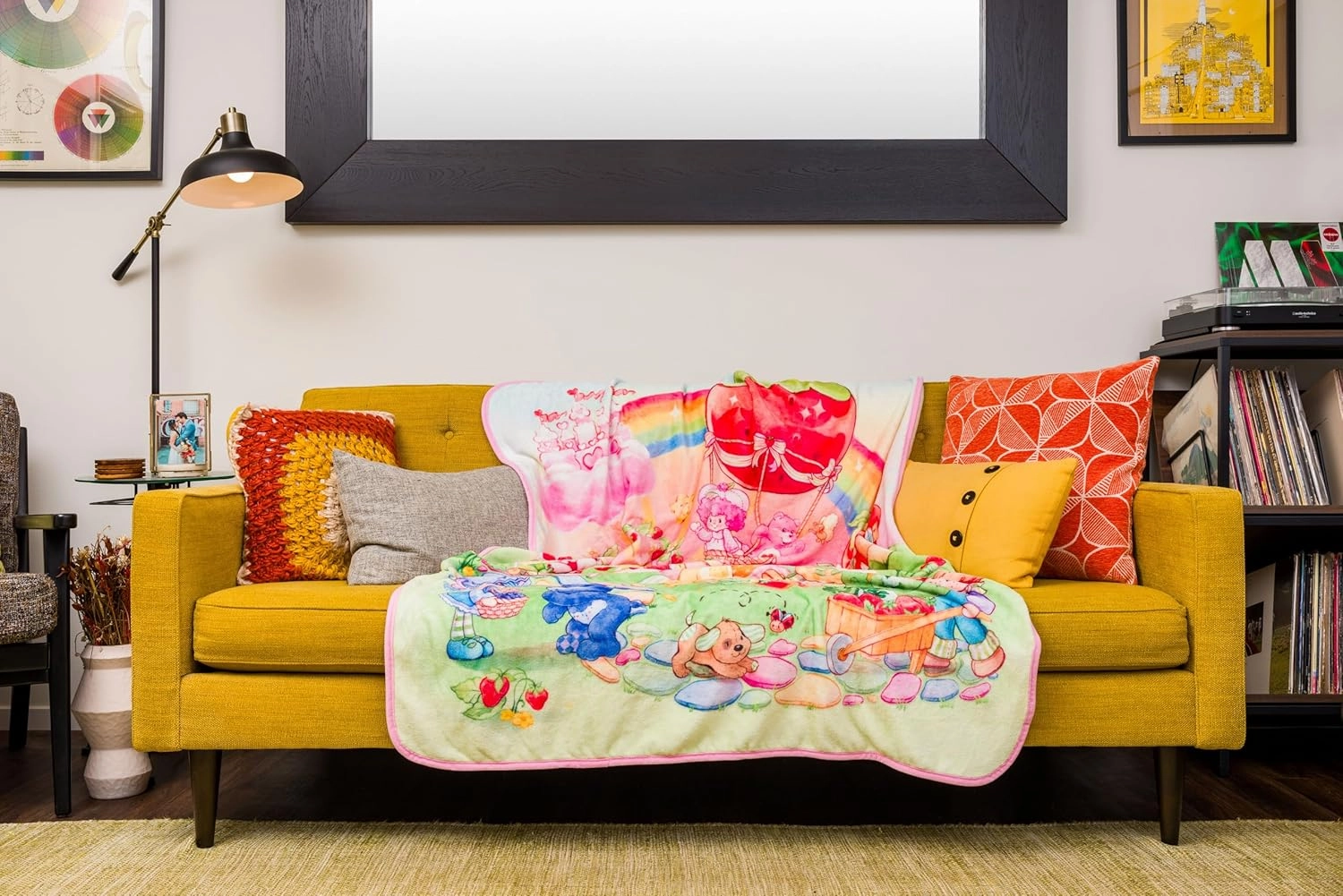 Silver Buffalo Care Bears and Strawberry Shortcake 45” x 60” Fleece Throw, Soft and Cozy Blanket, 250 GSM