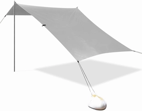 Silver Neutral Plain Stable Beach Tent UPF50  Protection Lightweight Large Sun Shade with Sturdy Poles, Sandbags and Shovel for Backyard, Grassland, Park