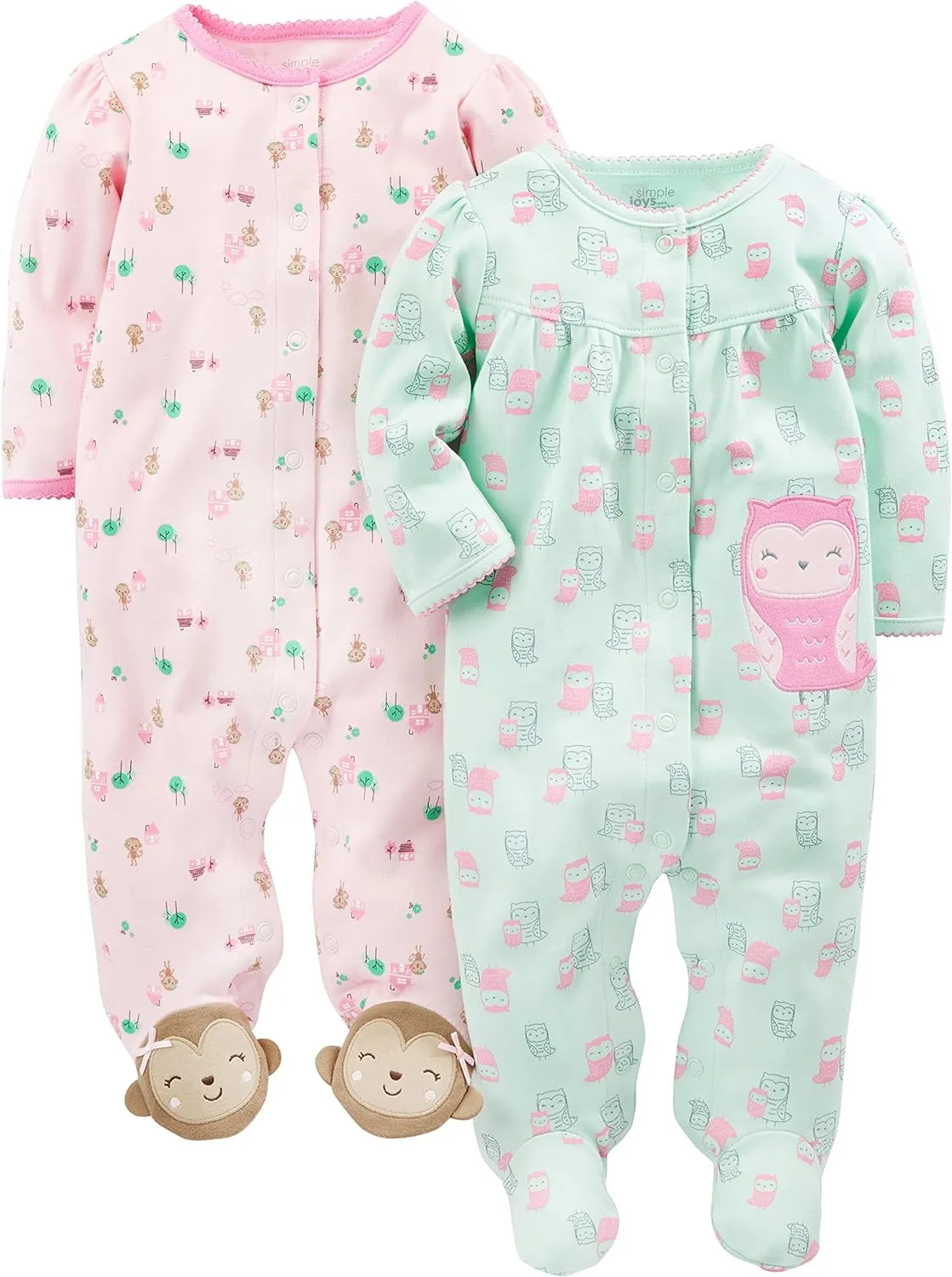 Simple Joys by Carter's Baby Girls' 2-Pack Cotton Snap Footed Sleep and Play