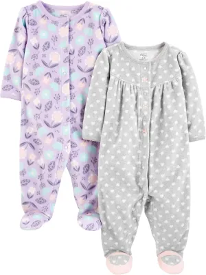 Simple Joys by Carter's Baby Girls' Fleece Footed Sleep and Play, Pack of 2