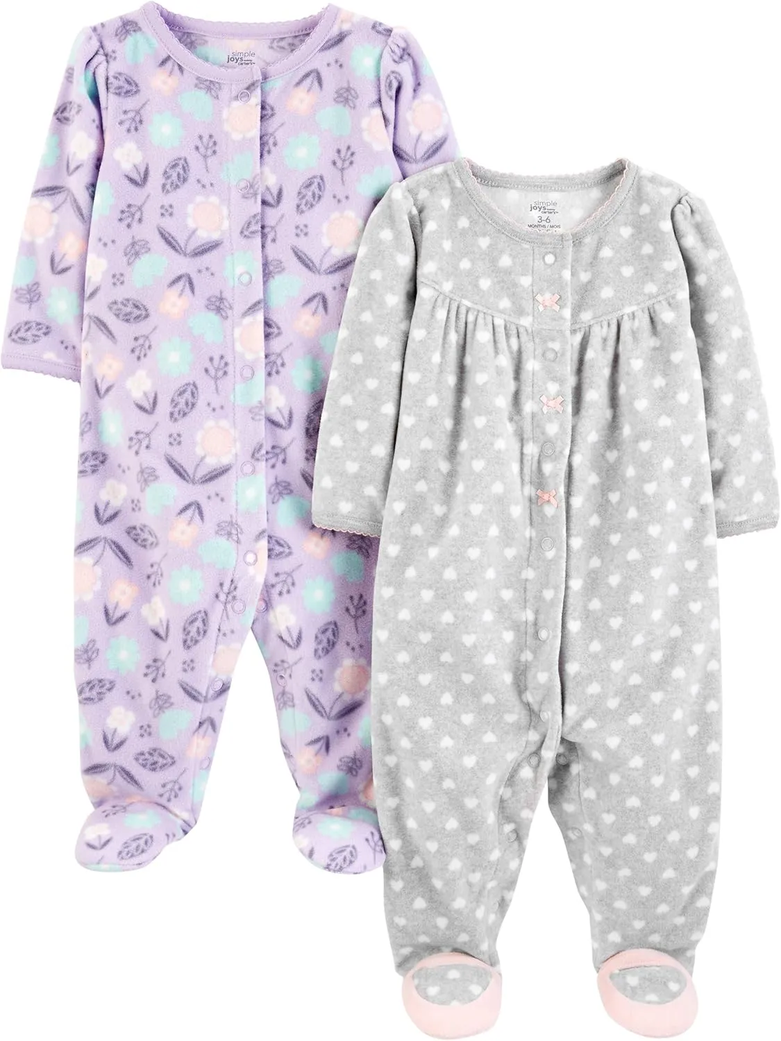 Simple Joys by Carter's Baby Girls' Fleece Footed Sleep and Play, Pack of 2
