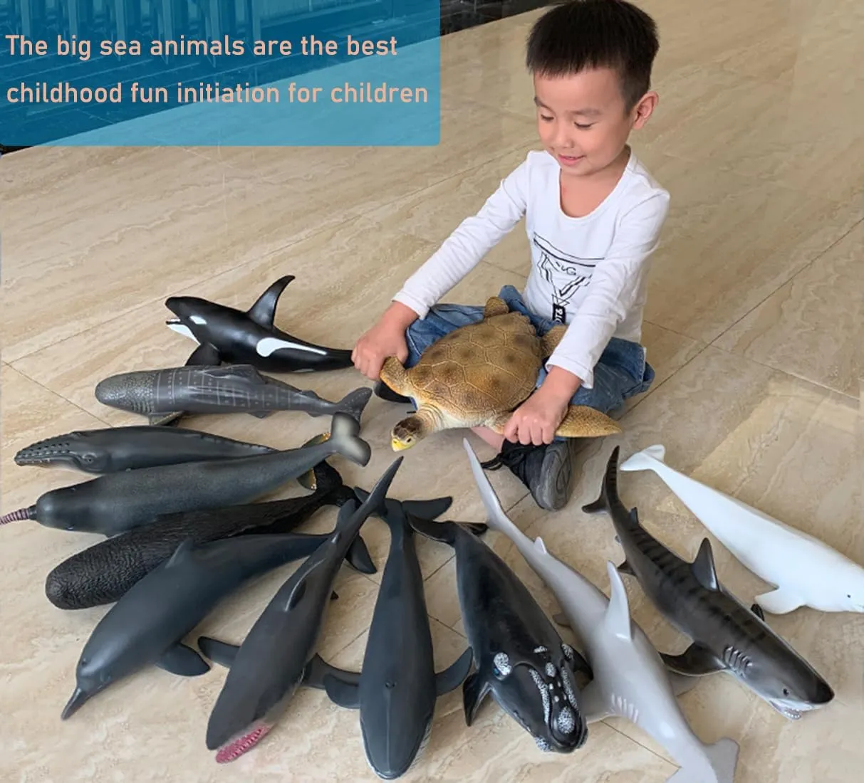 Simulated Ocean Big Animal for Kids 16 Inch Sea Animals Toys Large Size Marine Animal Figures Soft Filled Rubber Sea Educational Toys/Blue Whale