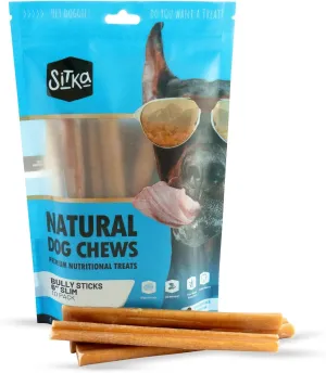 Sitka Farms Bully Sticks Slim 6 inch - 10 Count - Natural Dog Treats from Free Range Grass-Fed Cattle - Single-Ingredient Grain & Rawhide Free Dog Chews, Bully Sticks for Large Dogs