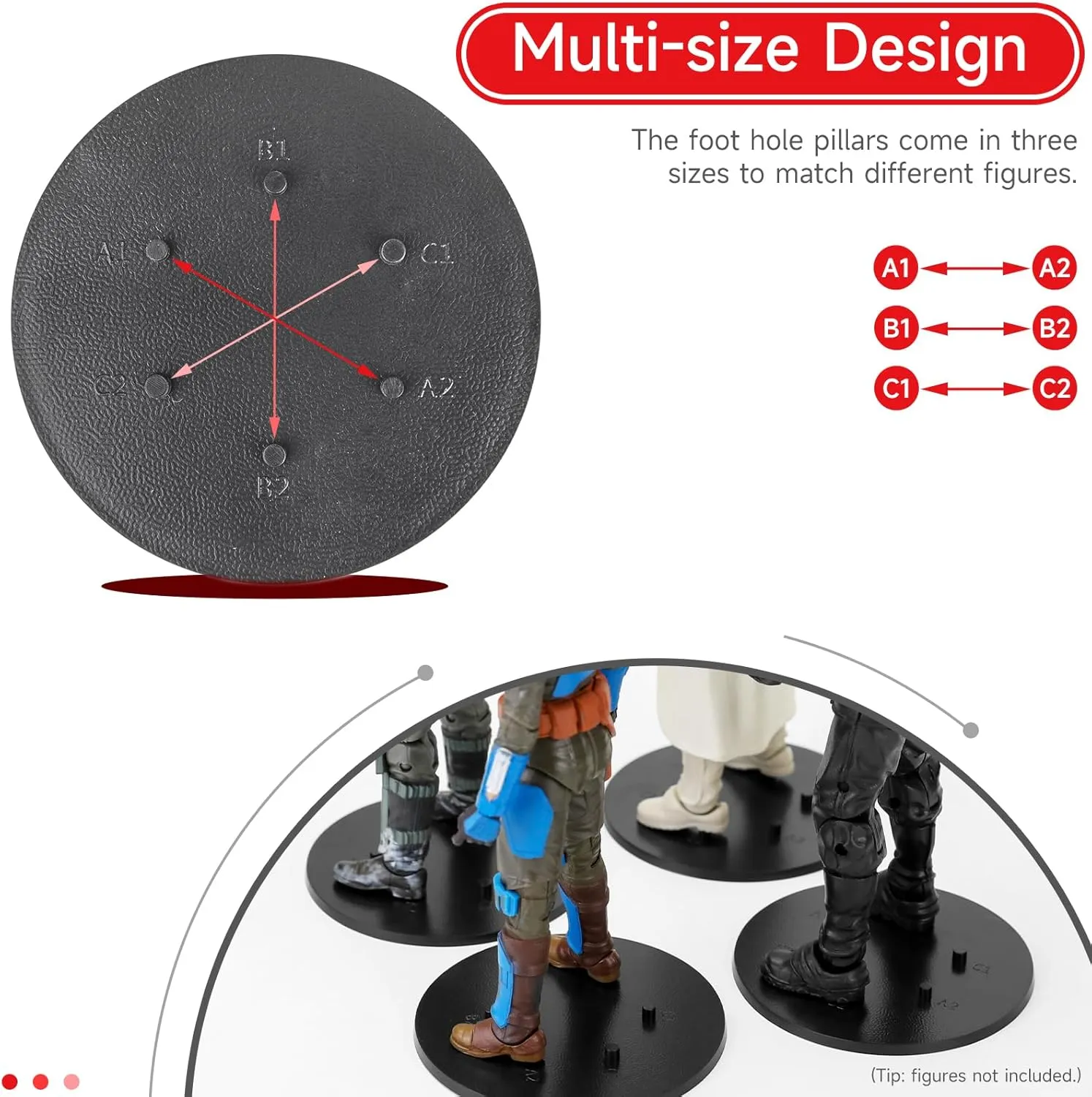 SIXPOINTS 28 Pieces Multi-PEG 6 inch Action Figure Stands, Upgrade Version Round Display Stand Base Compatible with 1/12 Scale Star Wars Black Series Figure Toy