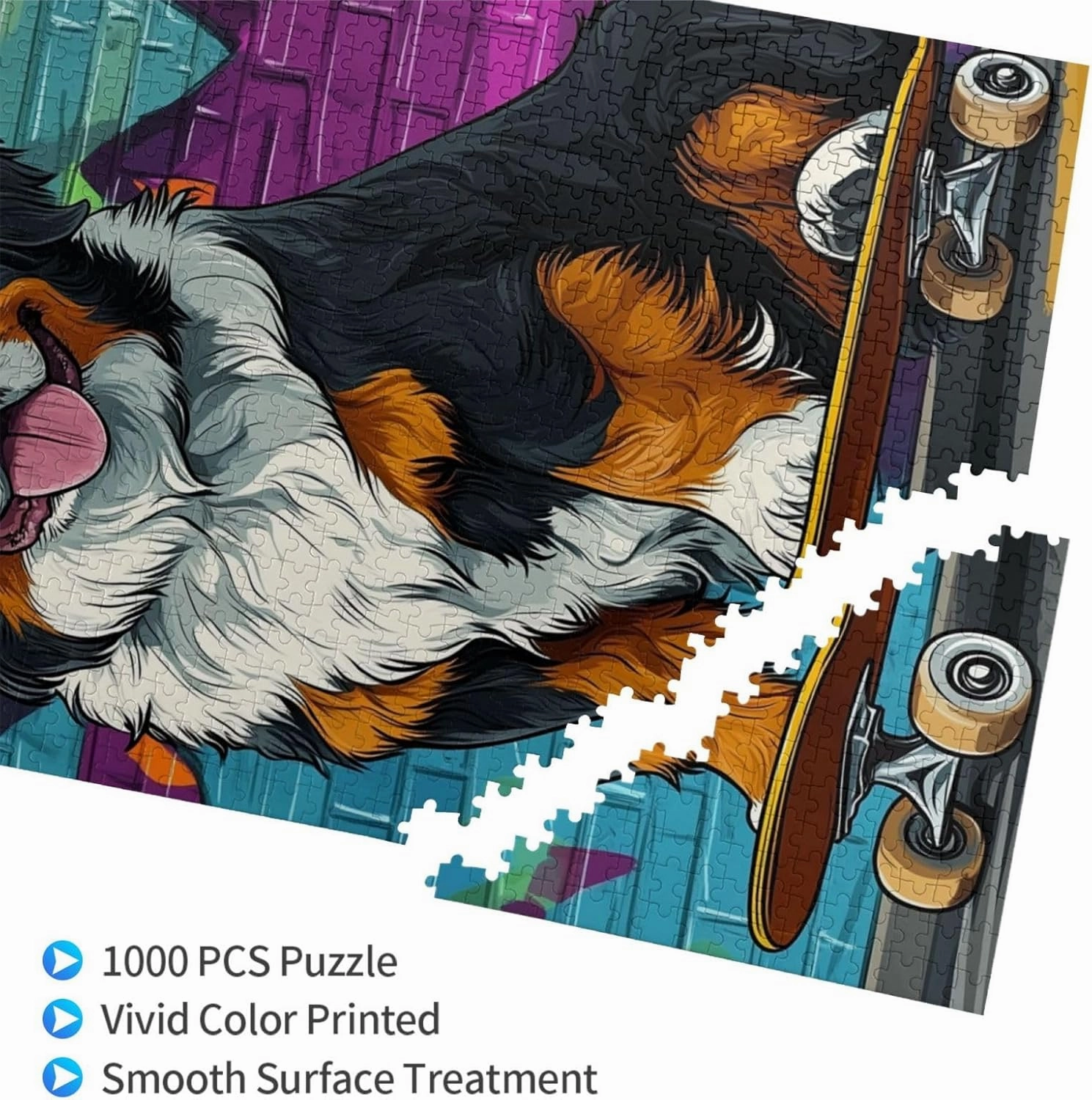 Skateboarding Dog 1000 Piece Wooden Jigsaw Puzzle for Adult,Fun & Challenging Animal Puzzle, Cute Pet Artwork,Great for Relaxation and Display for Puzzle Lovers,Stress Relieving Pleasure