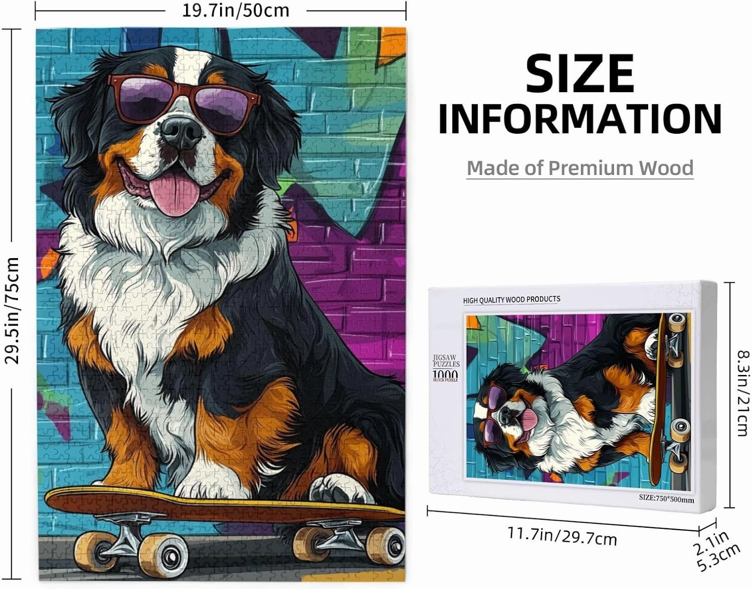 Skateboarding Dog 1000 Piece Wooden Jigsaw Puzzle for Adult,Fun & Challenging Animal Puzzle, Cute Pet Artwork,Great for Relaxation and Display for Puzzle Lovers,Stress Relieving Pleasure