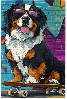 Skateboarding Dog 1000 Piece Wooden Jigsaw Puzzle for Adult,Fun & Challenging Animal Puzzle, Cute Pet Artwork,Great for Relaxation and Display for Puzzle Lovers,Stress Relieving Pleasure