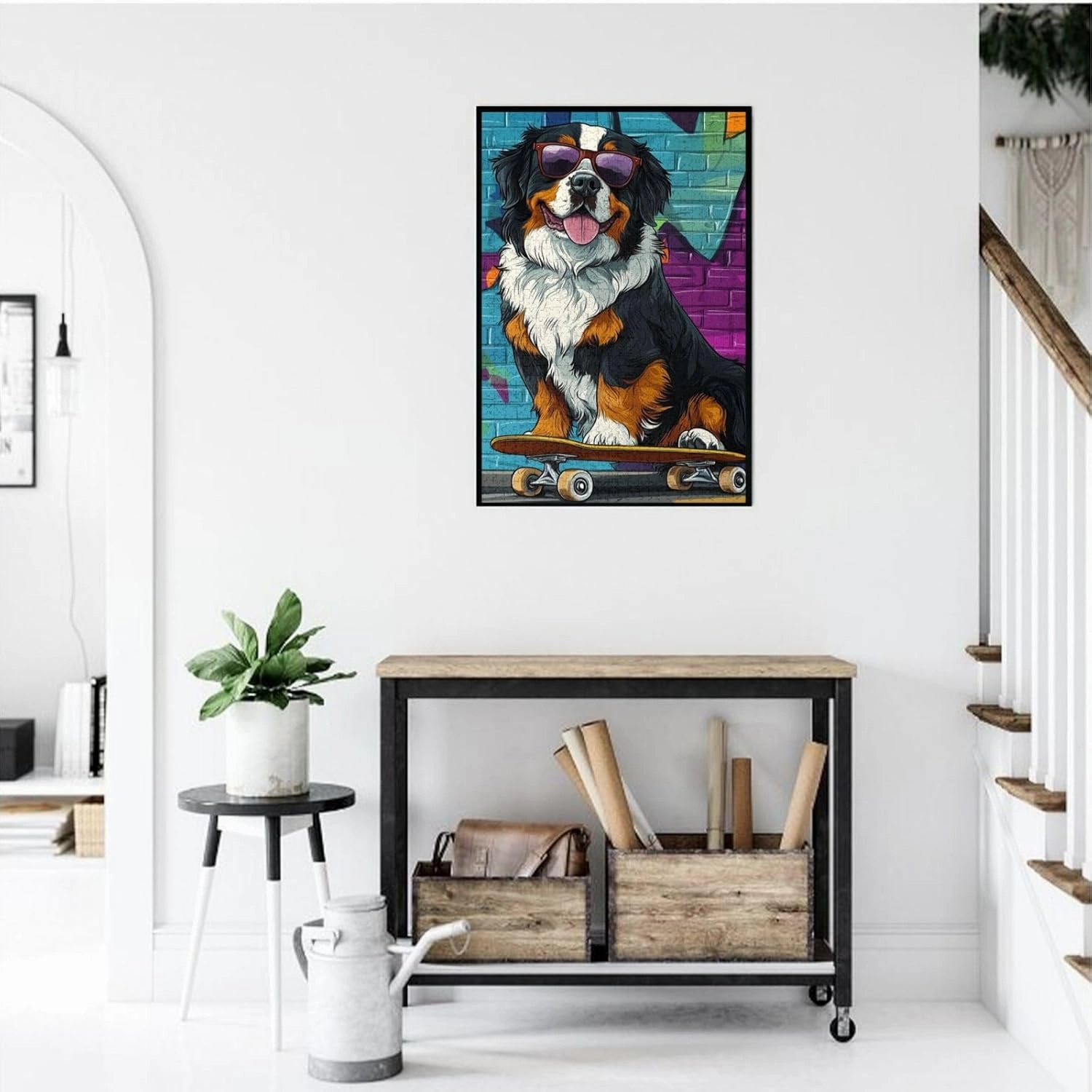 Skateboarding Dog 1000 Piece Wooden Jigsaw Puzzle for Adult,Fun & Challenging Animal Puzzle, Cute Pet Artwork,Great for Relaxation and Display for Puzzle Lovers,Stress Relieving Pleasure