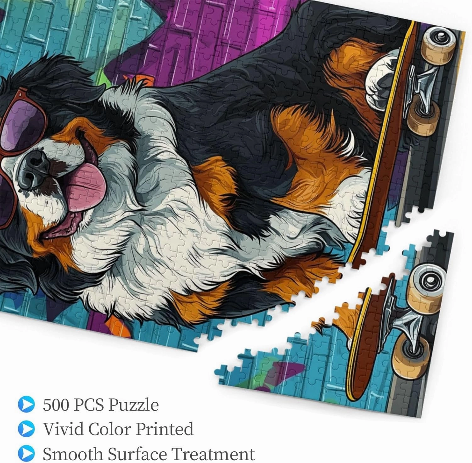 Skateboarding Dog 500 Piece Wooden Jigsaw Puzzle for Adult,Fun & Challenging Animal Puzzle, Cute Pet Artwork,Great for Relaxation and Display for Puzzle Lovers,Stress Relieving Pleasure