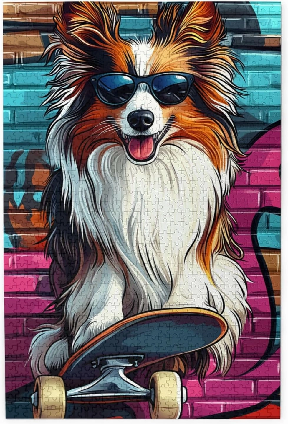 Skateboarding Dog Jigsaw Puzzles 1000 PCS,Fun Animal Art for Home Decor Wooden Puzzle,Challenging Brain Game & Funny Gift for Pet Lovers,Gift Suitable Family Friends