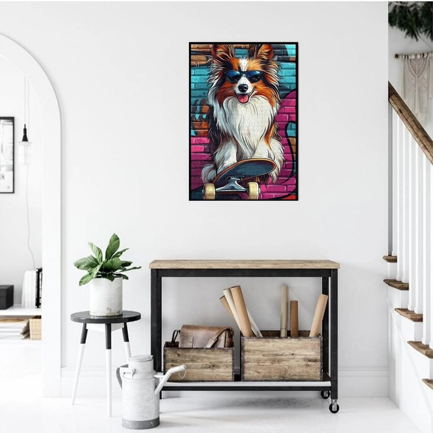 Skateboarding Dog Jigsaw Puzzles 1000 PCS,Fun Animal Art for Home Decor Wooden Puzzle,Challenging Brain Game & Funny Gift for Pet Lovers,Gift Suitable Family Friends