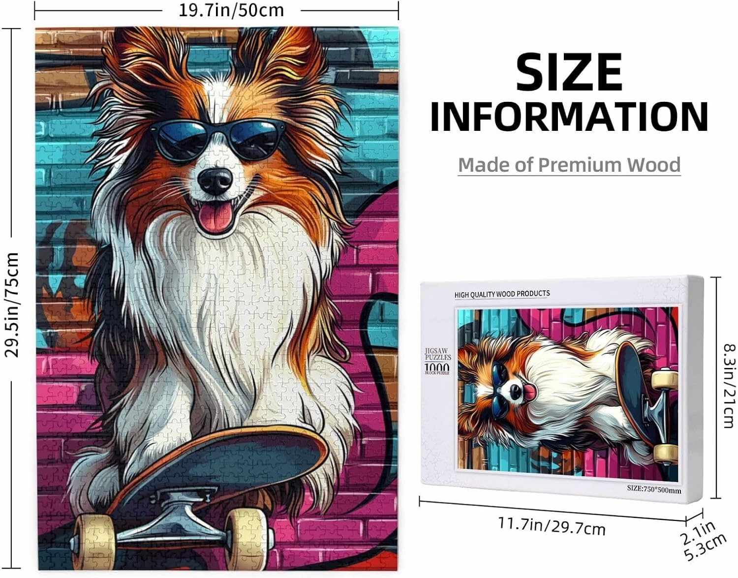 Skateboarding Dog Jigsaw Puzzles 1000 PCS,Fun Animal Art for Home Decor Wooden Puzzle,Challenging Brain Game & Funny Gift for Pet Lovers,Gift Suitable Family Friends