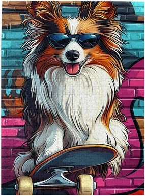 Skateboarding Dog Jigsaw Puzzles 500 PCS,Fun Animal Art for Home Decor Wooden Puzzle,Challenging Brain Game & Funny Gift for Pet Lovers,Gift Suitable Family Friends