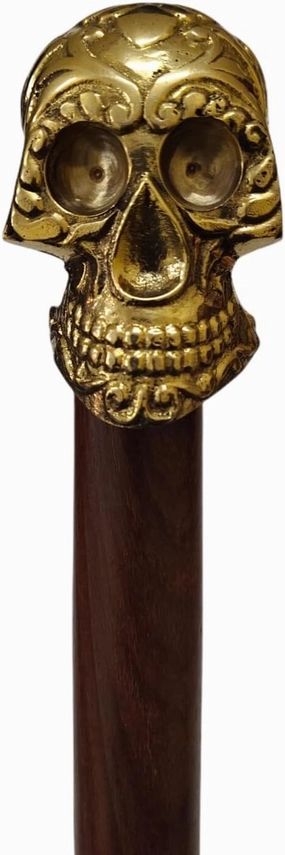 Skull Shape Wooden Walking Canes Shiny Brass 3 Folding Cane Walking Stick for Dad and Mom by Better Buy Handicraft