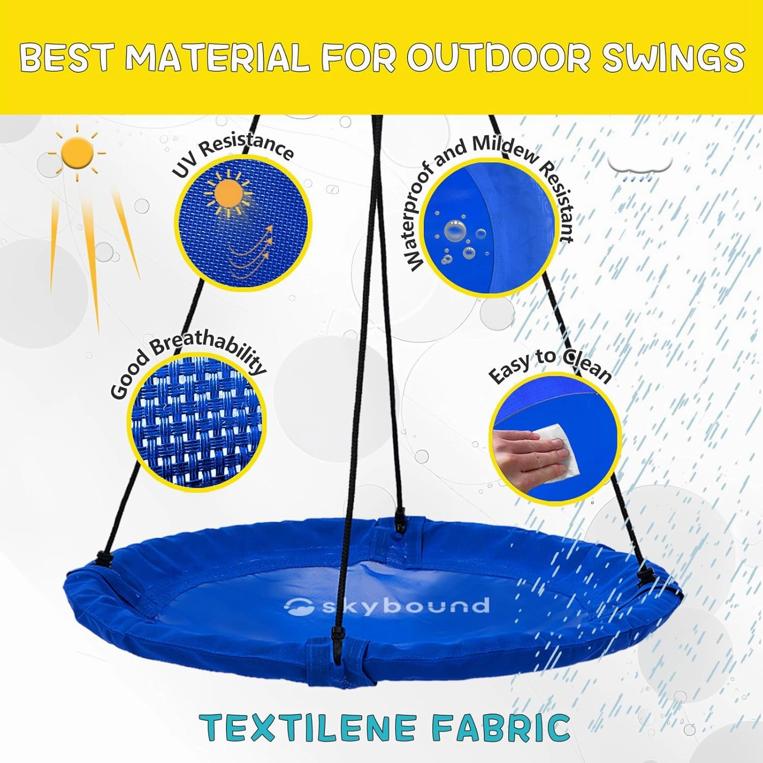 SkyBound 40inch Tree Swing Saucer Swing - 600LB Weight Capacity - Outdoor Swing with Hanging Straps - Waterproof Tree Swings for Kids - Tire Swings for Trees - Durable Flying Swing Seat for Children