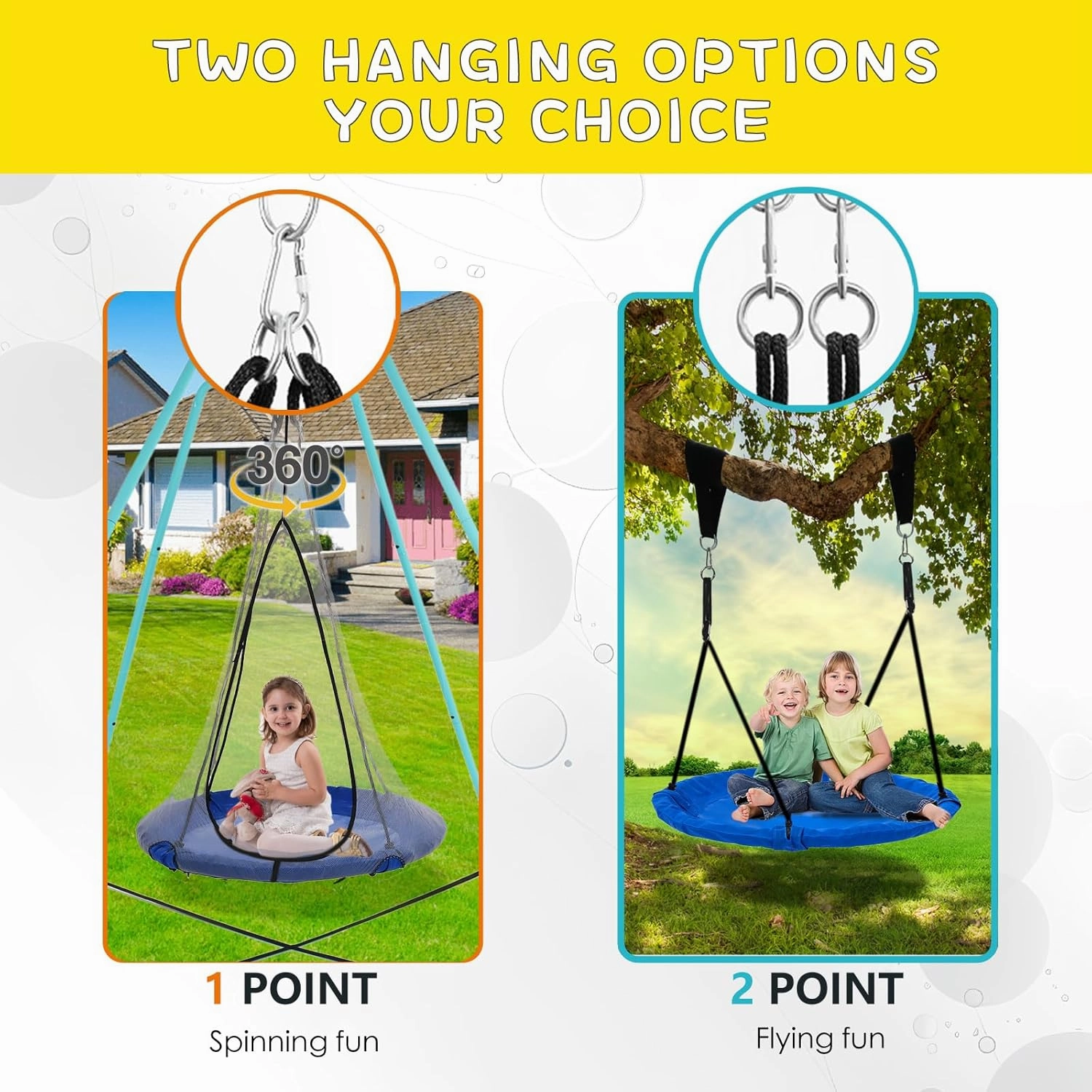 SkyBound 40inch Tree Swing Saucer Swing - 600LB Weight Capacity - Outdoor Swing with Hanging Straps - Waterproof Tree Swings for Kids - Tire Swings for Trees - Durable Flying Swing Seat for Children