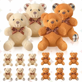 Skylety 16 Pcs Mini Plush Bear Bulk 4 Inch Bear Stuffed Animal Toy Doll Small Soft Keychain for Birthday Baby Shower Wedding Party Favor Decor(Light Brown, Dark Brown)