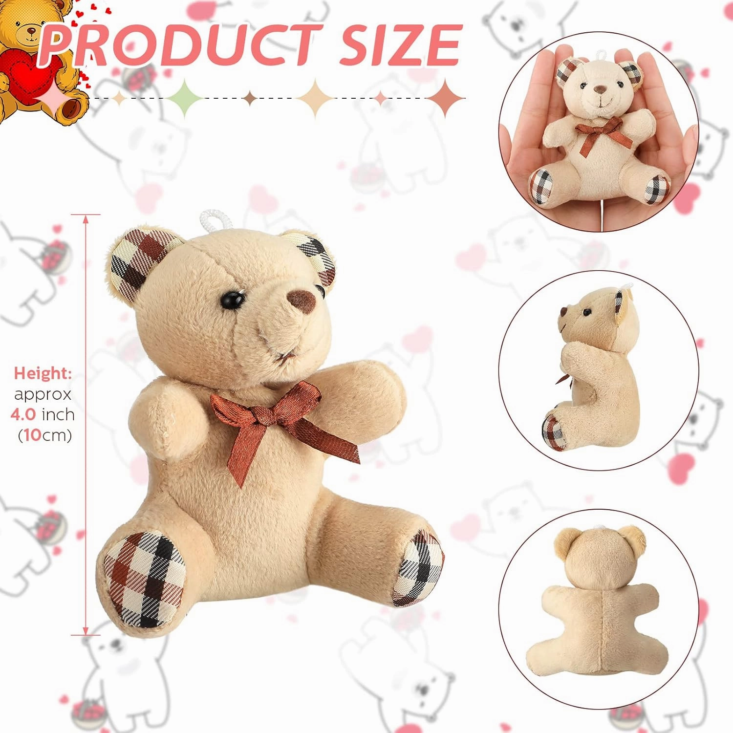 Skylety 16 Pcs Mini Plush Bear Bulk 4 Inch Bear Stuffed Animal Toy Doll Small Soft Keychain for Birthday Baby Shower Wedding Party Favor Decor(Light Brown, Dark Brown)