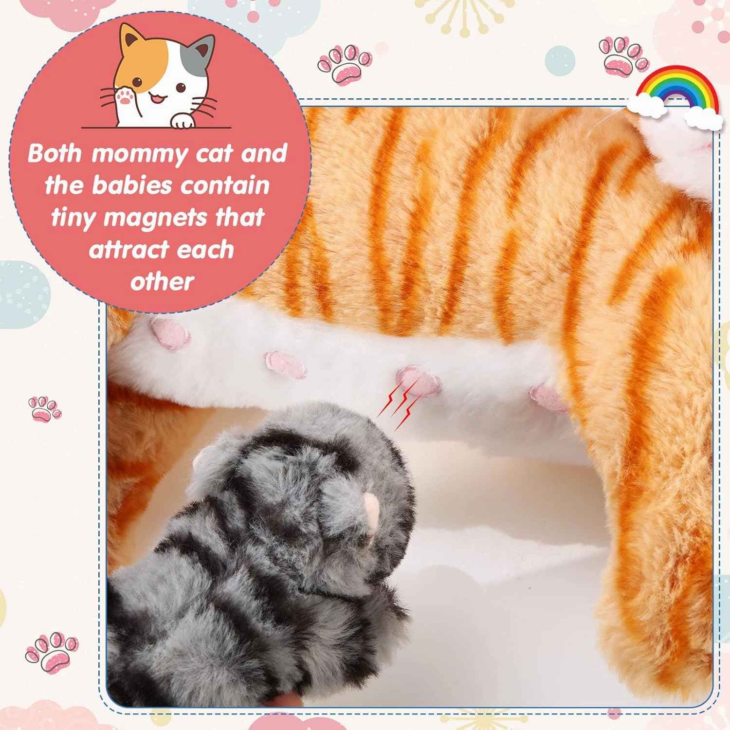 Skylety Nurturing Cat Stuffed Animal with 4 Plush Kittens, Cat Baby Stuffed for Girls and Boys Plushy Mommy Kitty with Baby Kittens for Birthday Party Favors Gifts(Cute Style)